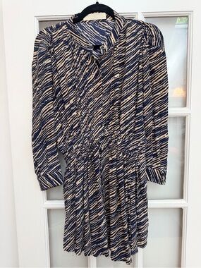 Thakoon Addition Long Sleeve Silk Print Shirt Dress Navy Cream Size 0 XXS XS